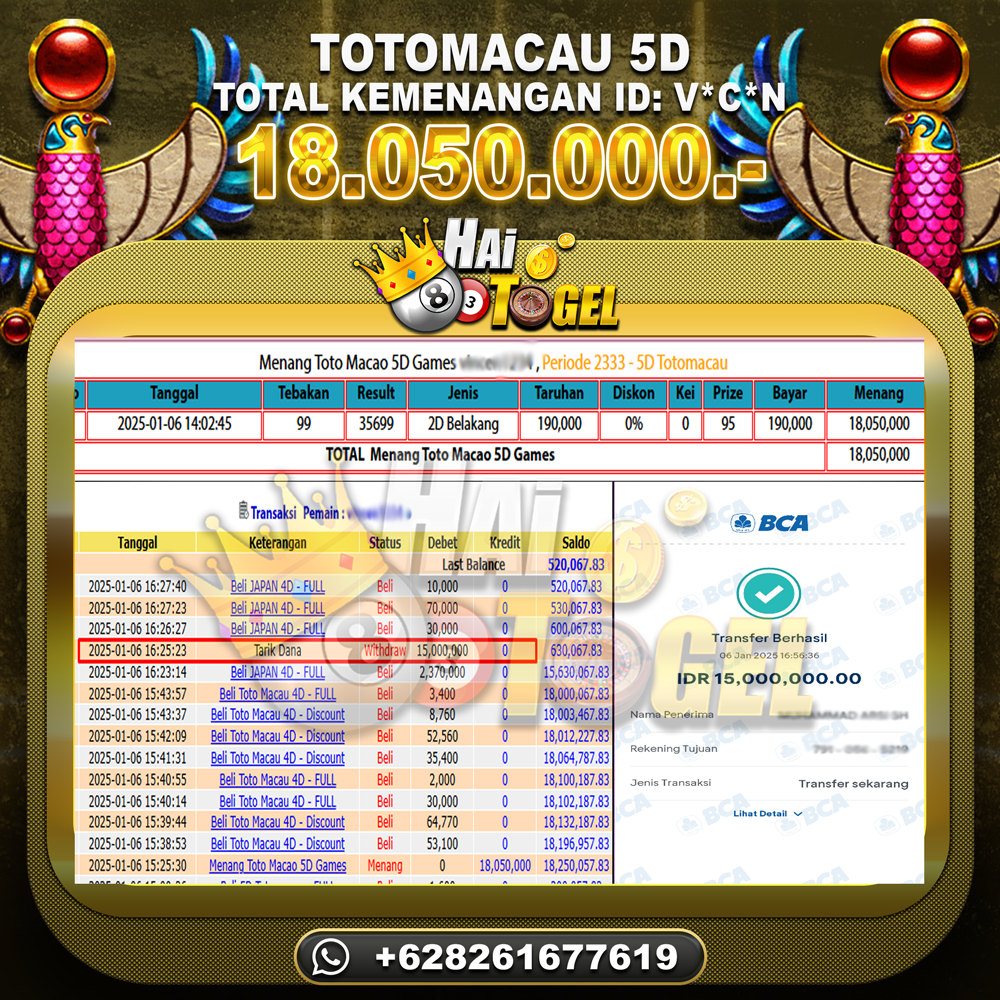 Read more about the article JACKPOT PASTI TERBUKTI HAITOGEL : TOTOMACAU5D RP. 18.050.000