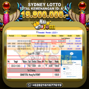 Read more about the article HAITOGEL BUKTI GACOR JACKPOT : SYDNEY LOTTO RP. 19.800.000