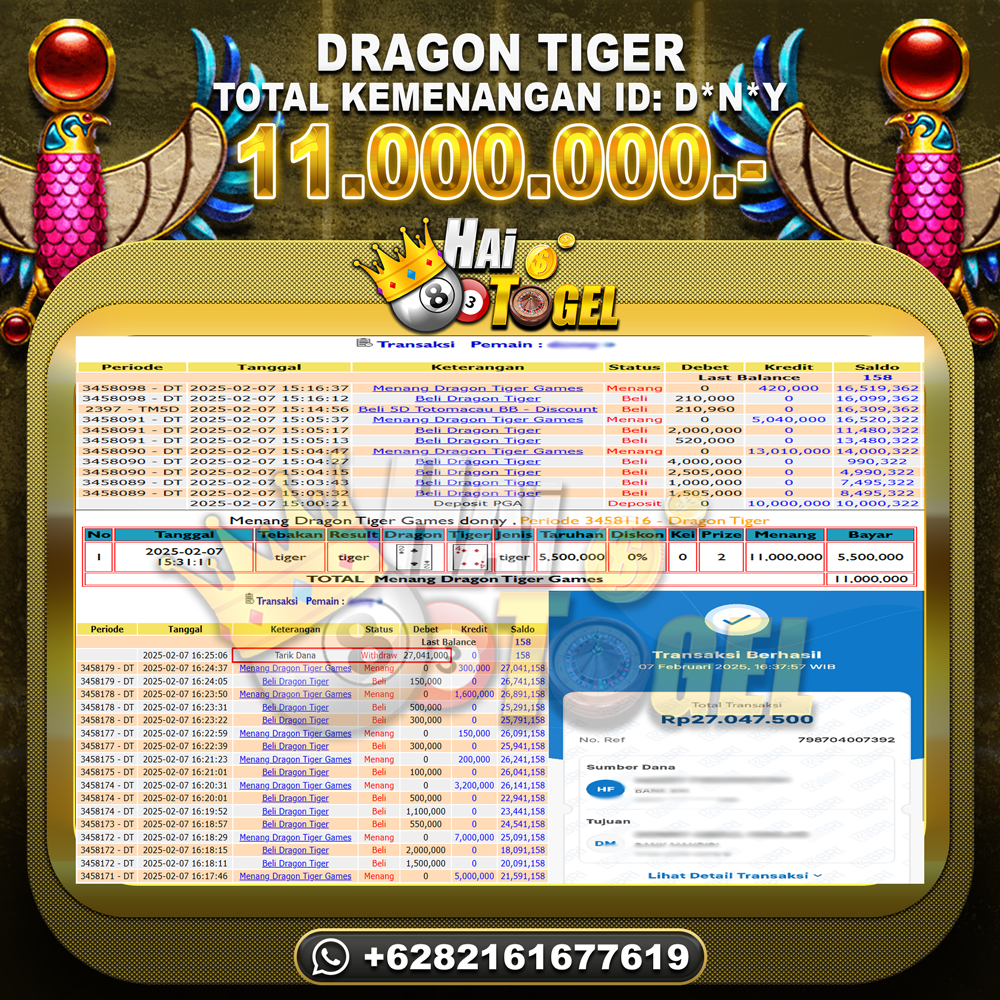 Read more about the article HAITOGEL JP BUKTI CASINO DRAGON TIGER LUCK RP. 11.000.000