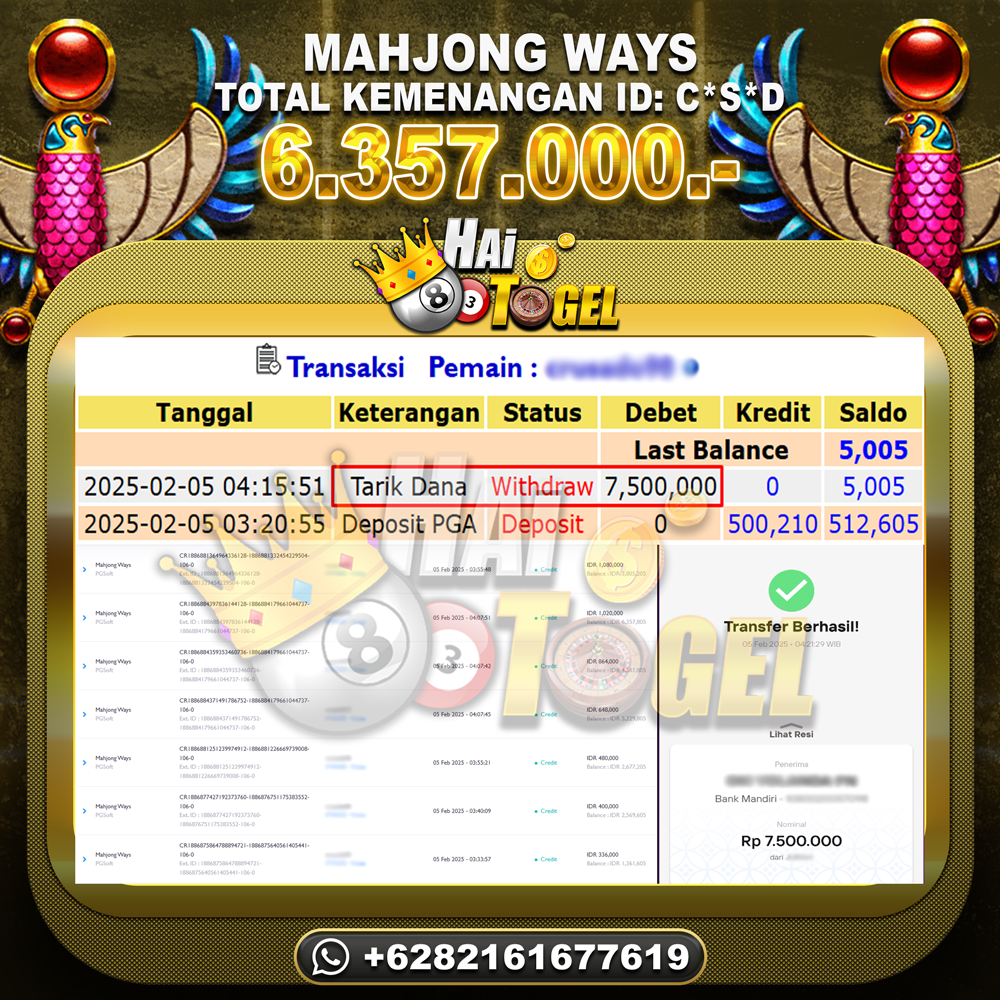 Read more about the article PEMBAYARAN SLOT HAITOGEL GACOR MAHJONG WAYS RP. 6.357.000