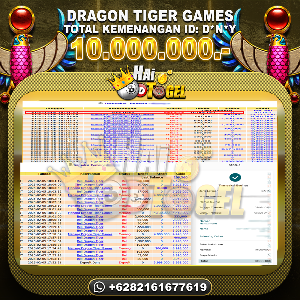 Read more about the article HAITOGEL JP BUKTI CASINO DRAGON TIGER LUCK RP. 10.000.000