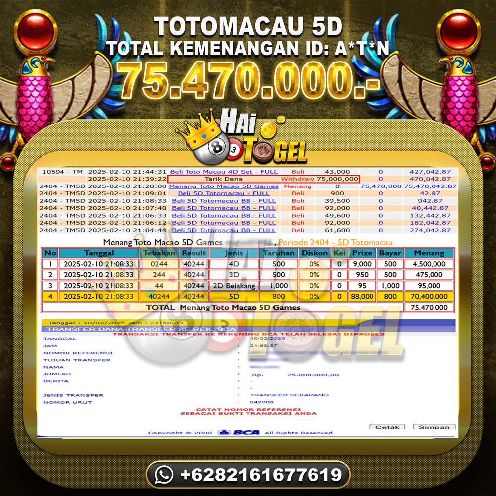 Read more about the article JACKPOT PASTI TERBUKTI HAITOGEL : TOTOMACAU5D RP. 75.470.000