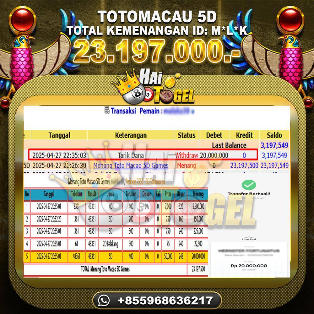 You are currently viewing JACKPOT PASTI TERBUKTI HAITOGEL : TOTOMACAU5D RP. 23.197.000